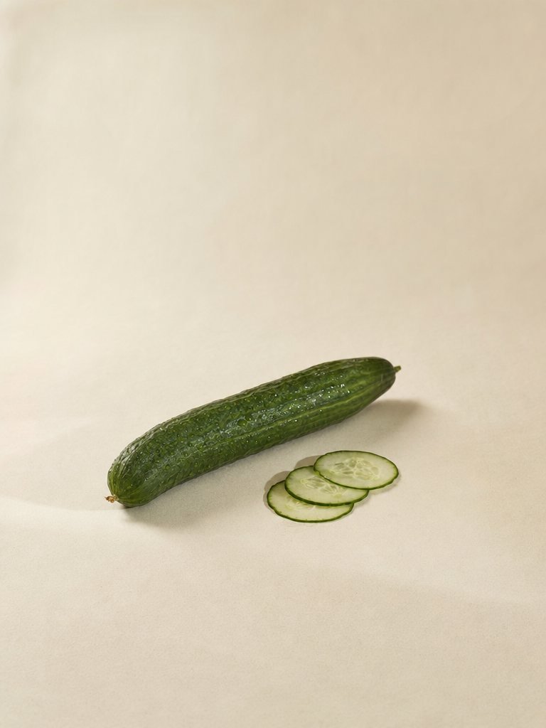 Fresh cucumber slices on a cream surface